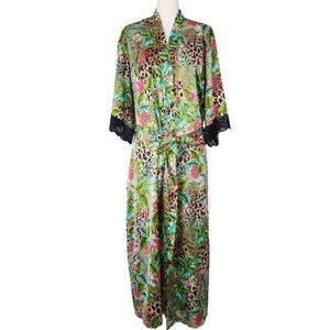 INC International Concepts Silky Jungle Print Kimono Style Long Robe, Large